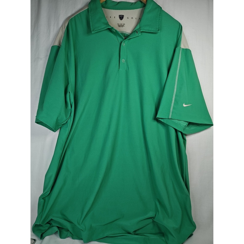 Nike Golf Mens Polo Shirt Size XL Green Beige Short Sleeve NikeFIT Dry Stretch